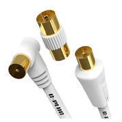 5m TV Aerial Cable with Right Angled Plug + Adapter – Coaxial RF Lead Male to Male – Gold-Plated Connector – Freeview, Freesat, Sky Box, BT, TV Antenna Extension