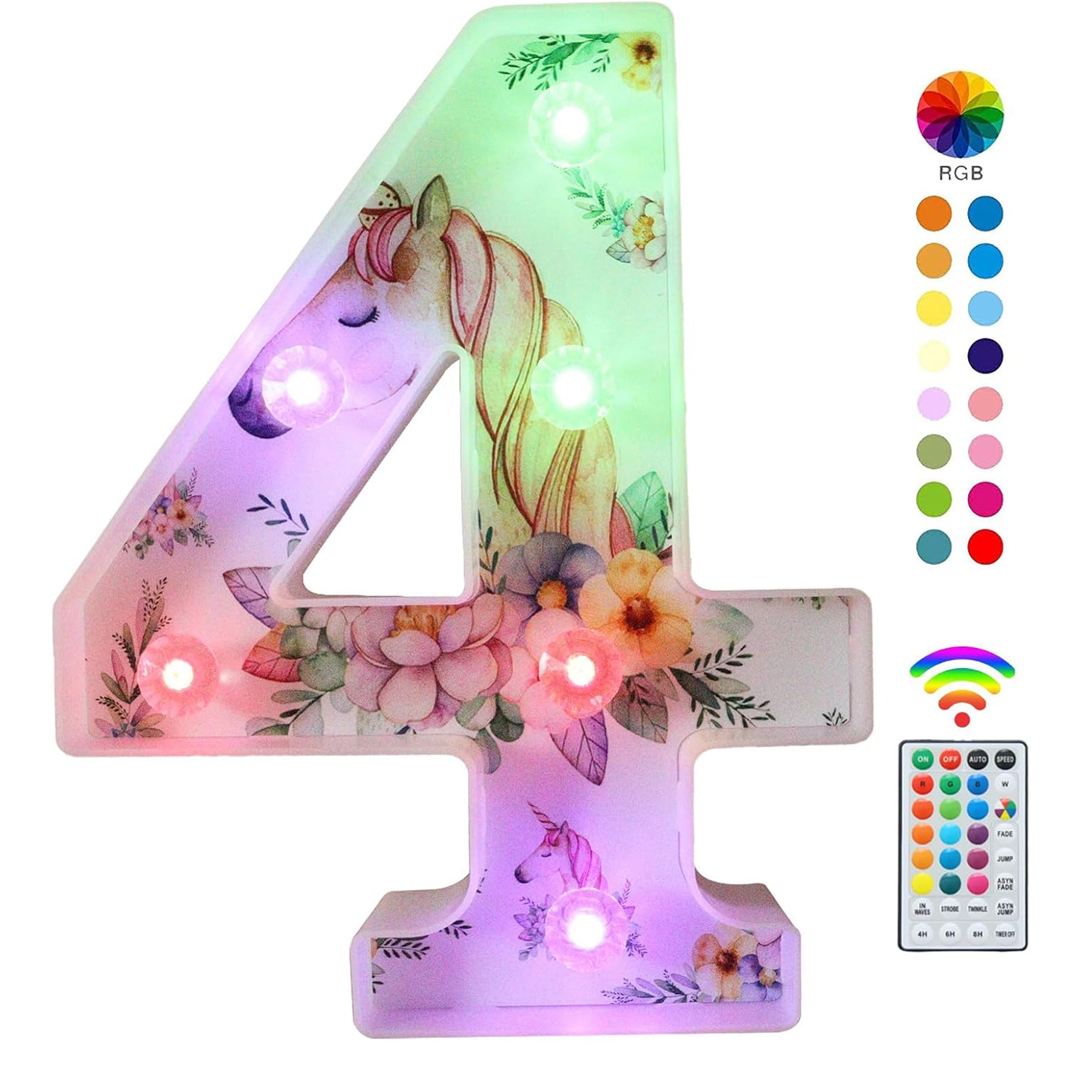 Unicorn LED Number 4 Light 18 Color Changing