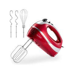 VonShef Hand Mixer Electric Whisk – 300W Food Mixer for Baking, 5 Speeds, Turbo Boost, Eject Button, 2 Beaters, 2 Hooks & Whisk – Red