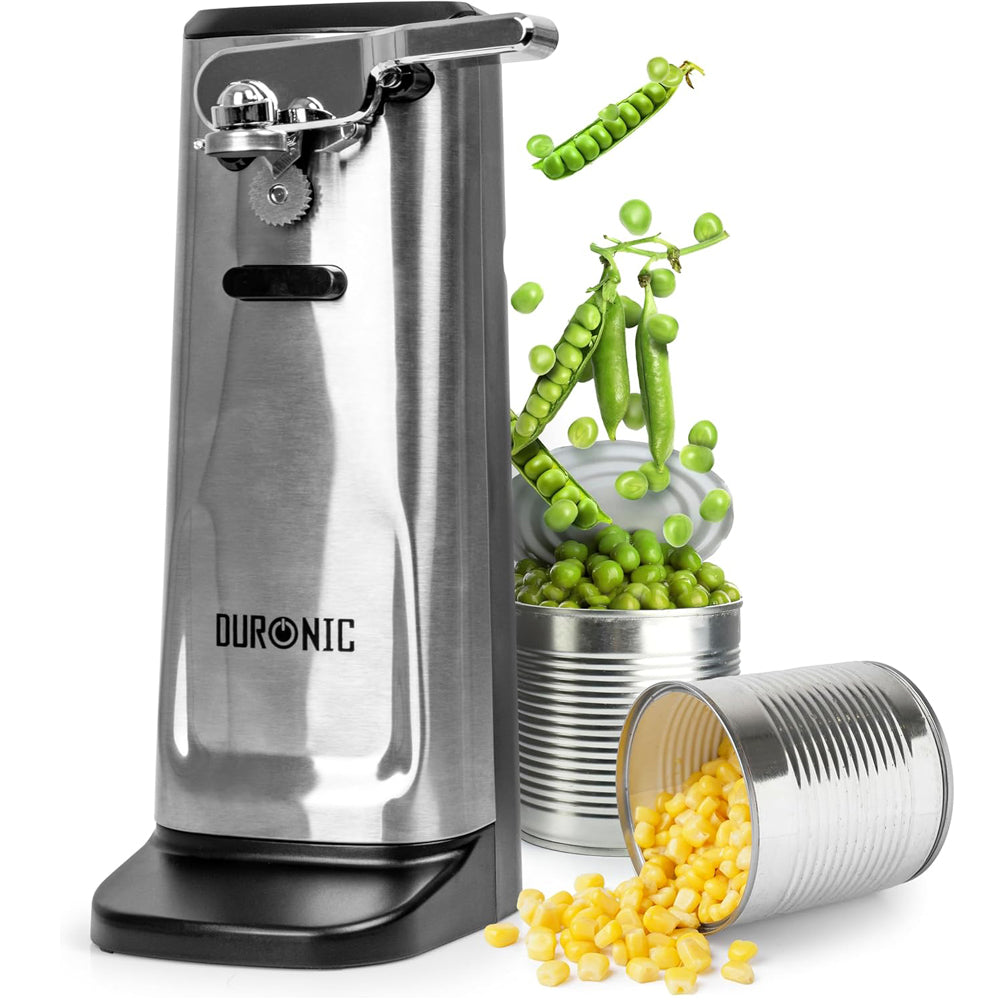 Duronic CO60 Electric Can Opener – 3-in-1 with Bottle Opener & Knife Sharpener – Silver