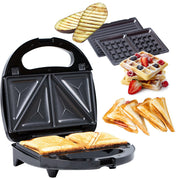 3-in-1 Belgian Waffle Maker & Sandwich Press – Removable Plates, Cool-Touch Handle, Indicator Lights, 750W Multi-Function Grill UK