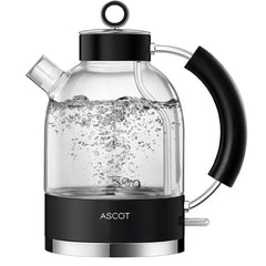 Glass Electric Kettle 1.5L – Fast Boil Tea Heater & Hot Water Boiler – Borosilicate Glass – Auto Shut-Off, Boil-Dry Protection – Black