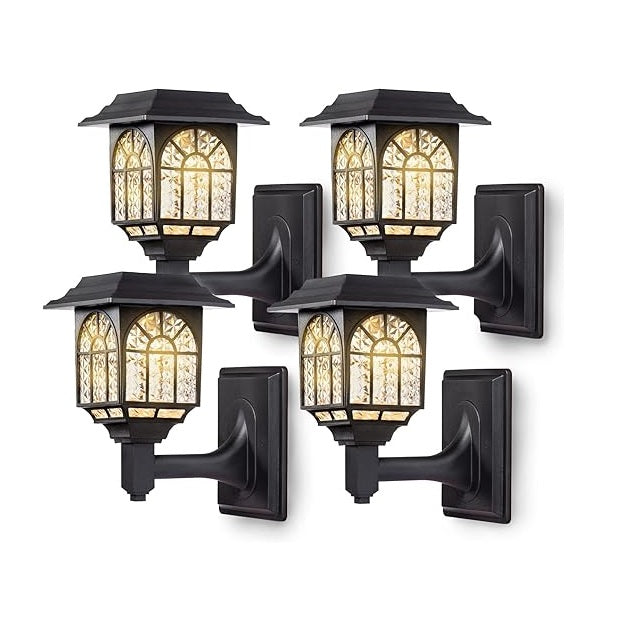 Solar Fence Lights, Outdoor LED Solar-Powered Wall Lights, Waterproof Garden Lights for Patio & Yard, Warm White (4 Pack)