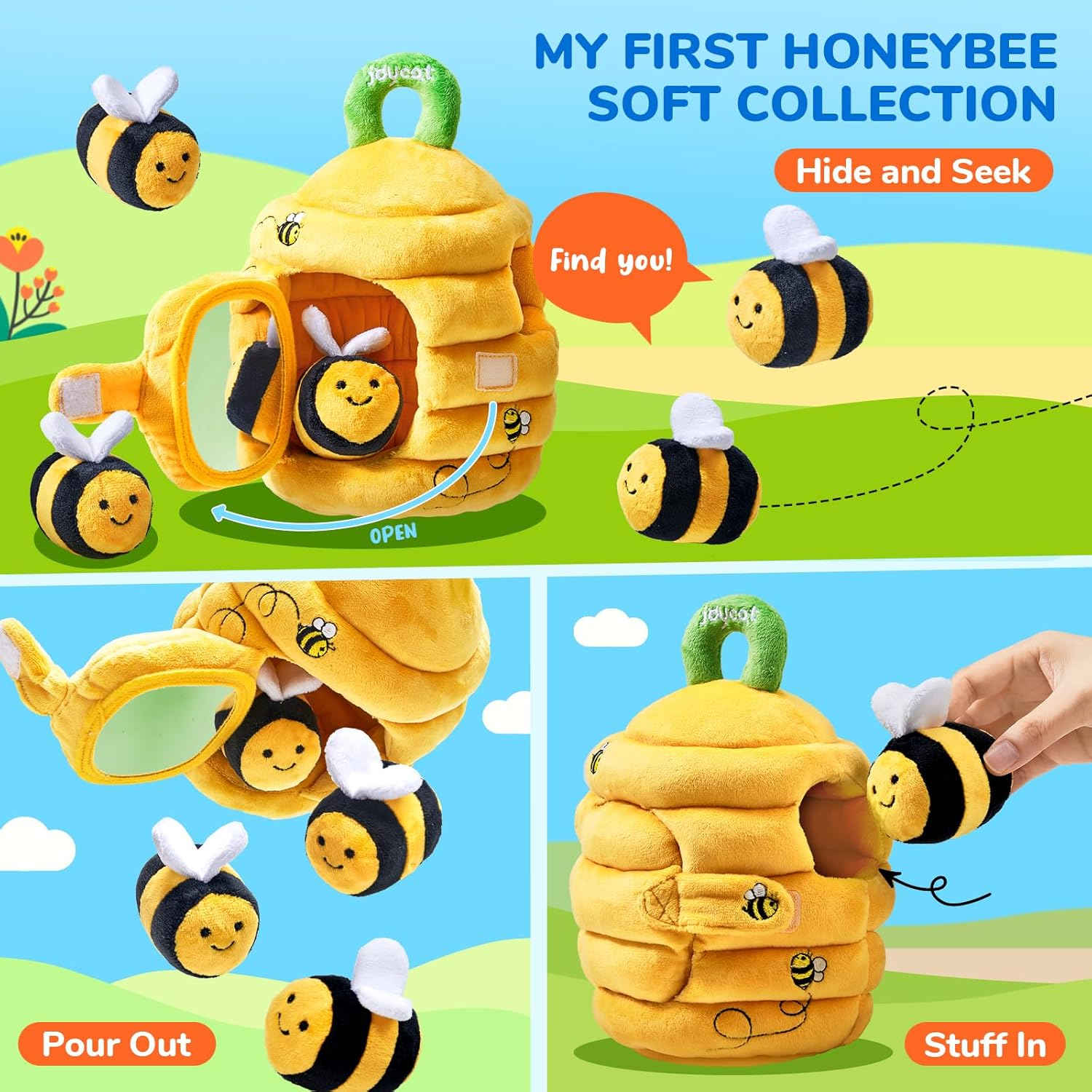 JoyCat Baby Beehive Toy with 5 Sensory Bees – Montessori Gift for Babies 6-12M & Toddlers