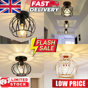 Vintage Semi Flush Ceiling Light – Black Metal Cage Fixture with E27 Holder for Living Room, Kitchen, Bedroom, or Hallway