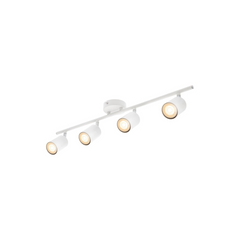 White ceiling light fixture with four lights on a white background