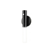 Black wall-mounted light fixture on a white background