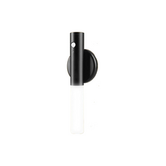 Black wall-mounted light fixture on a white background
