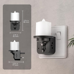 Wall-mounted candle holder with dimensions displayed on a gray background