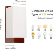 Wall-mounted light fixture with dimensions and compatibility with various E27 bulbs.