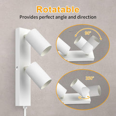 Wall-mounted light fixture with rotatable design on a gray background