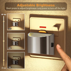 Wall-mounted light switch with adjustable brightness feature, showing hand pressing the switch.