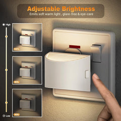 Wall-mounted light switch with adjustable brightness feature, showing different brightness levels.