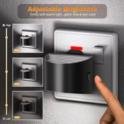 Wall-mounted light switch with adjustable brightness feature, shown with a hand turning the knob.