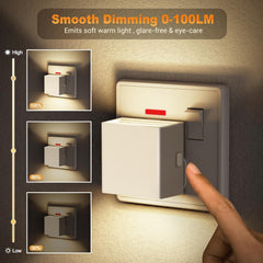Wall-mounted light switch with smooth dimming feature, emitting soft warm light.