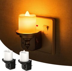 Wall-mounted night light with candle-like design on a warm background