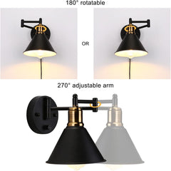Wall lamp with adjustable arm and rotatable design on a white background