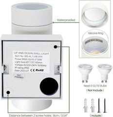 Wall light fixture with technical details and components on a white background