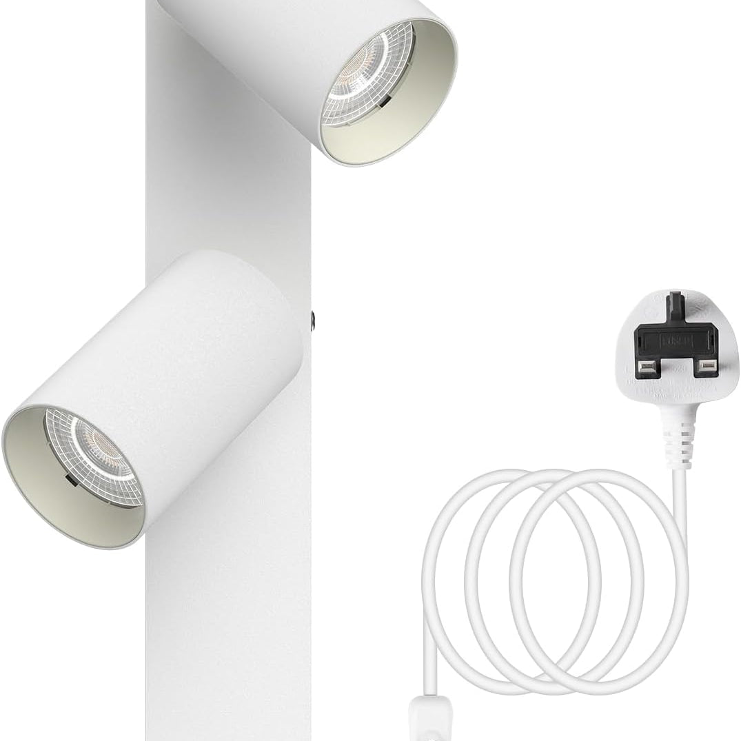 White ceiling light fixture with plug and cable on a white background