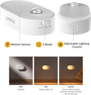 White motion sensor light with adjustable lighting and mode options on a white background.