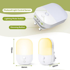 White night light with labeled features and dimensions on a white background
