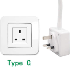 White plug and socket with 'Type G' label on a white background