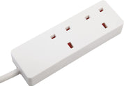 White power strip with multiple outlets on a white background