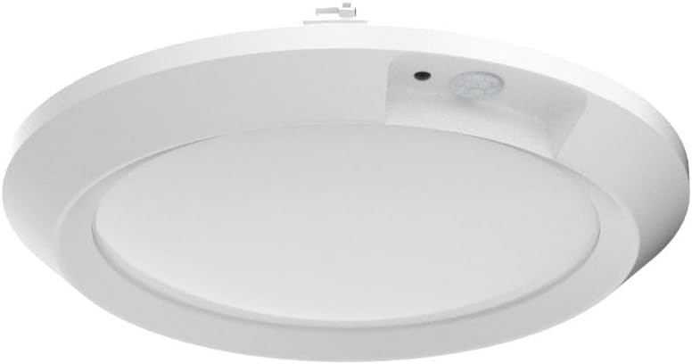 White round ceiling light fixture with motion sensor on a white background