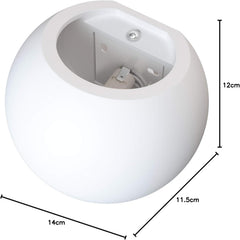 White round light fixture with dimensions labeled on a white background