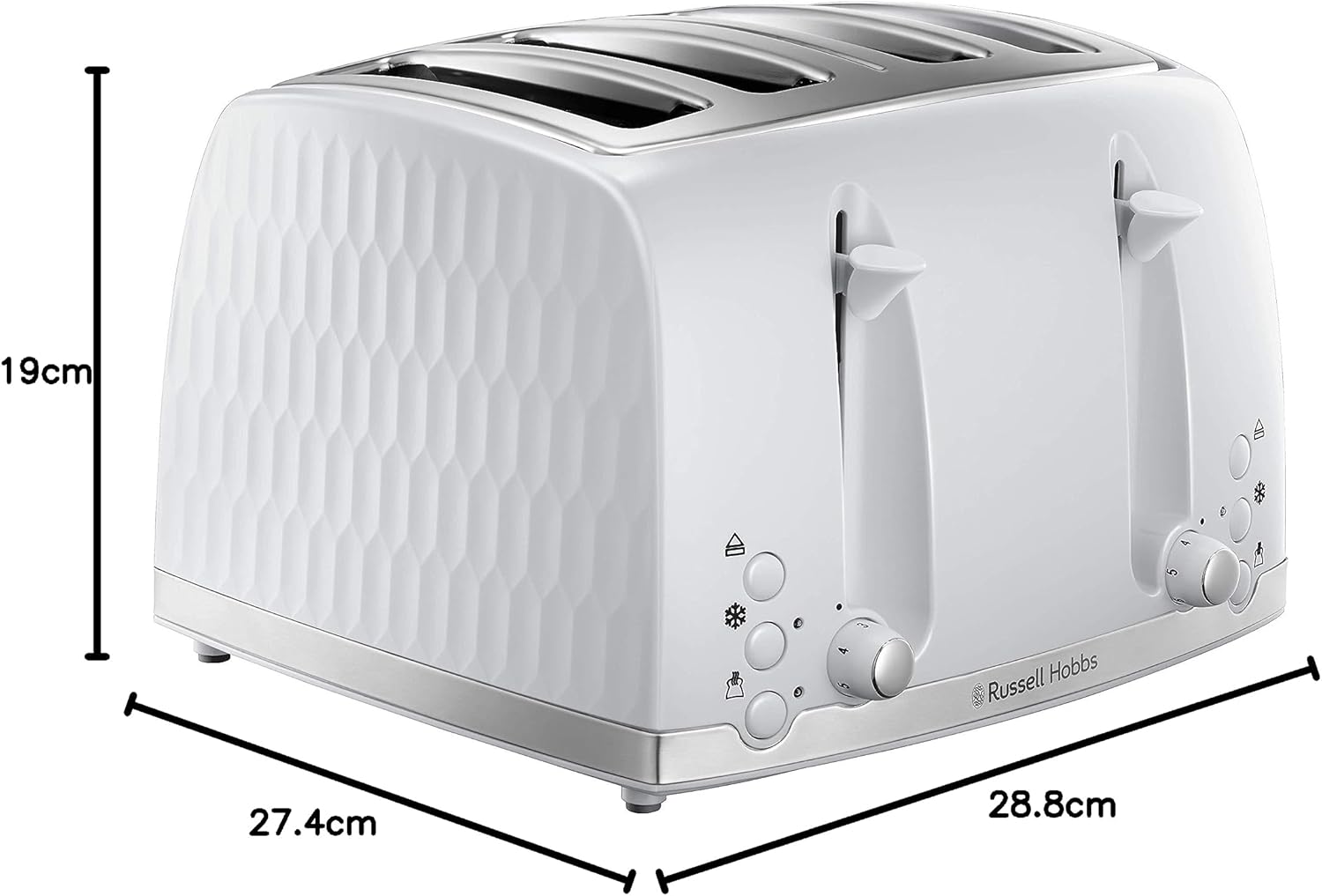Honeycomb 4 Slice Toaster – White Gloss – 1500W – KfDirect