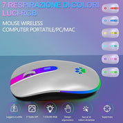 Wireless computer mouse with RGB lighting on a blue and purple gradient background