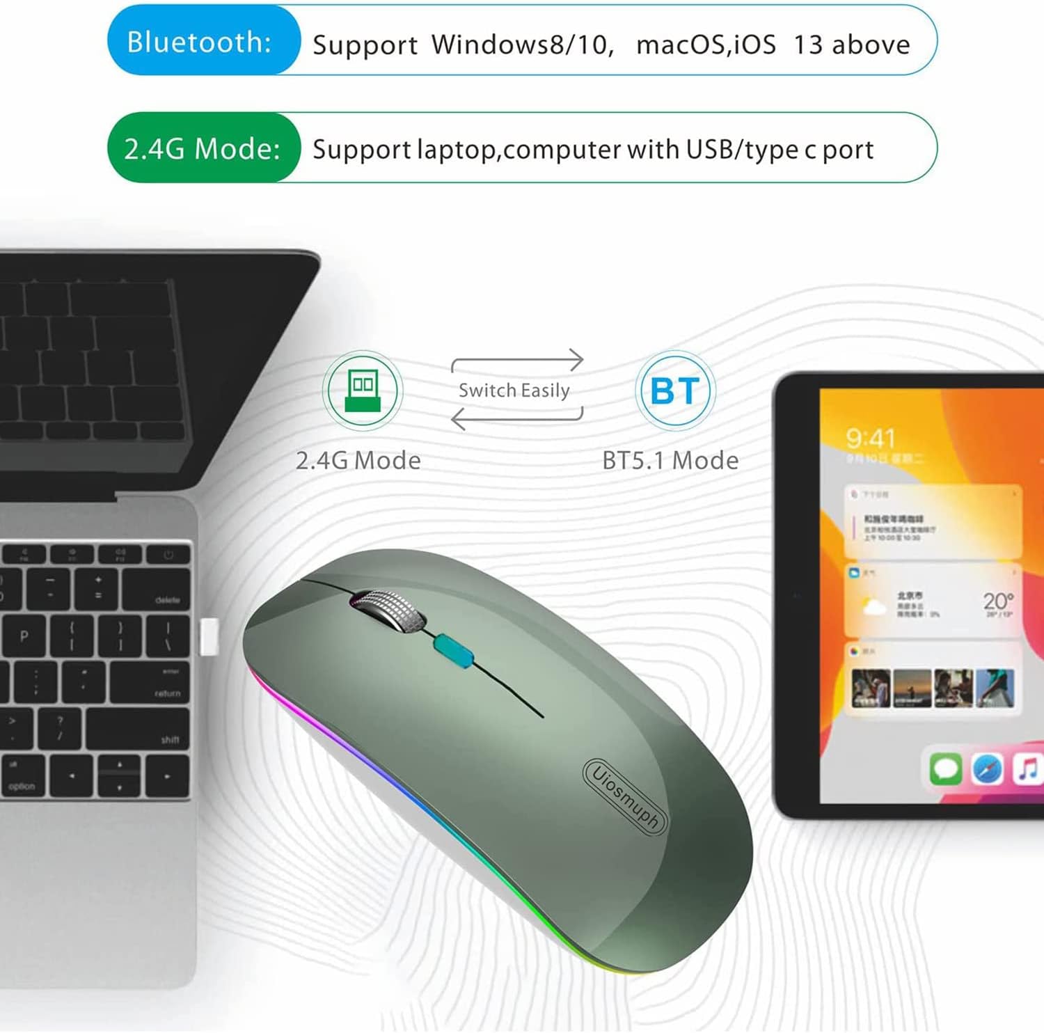 Wireless mouse with laptop and tablet on a white background