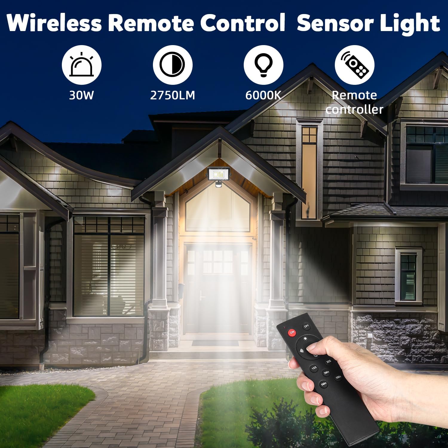 30W LED Security Light with PIR Motion Sensor & Remote, 2750 Lumen Flo ...