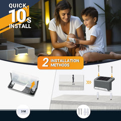 Woman and child with quick installation text and product images