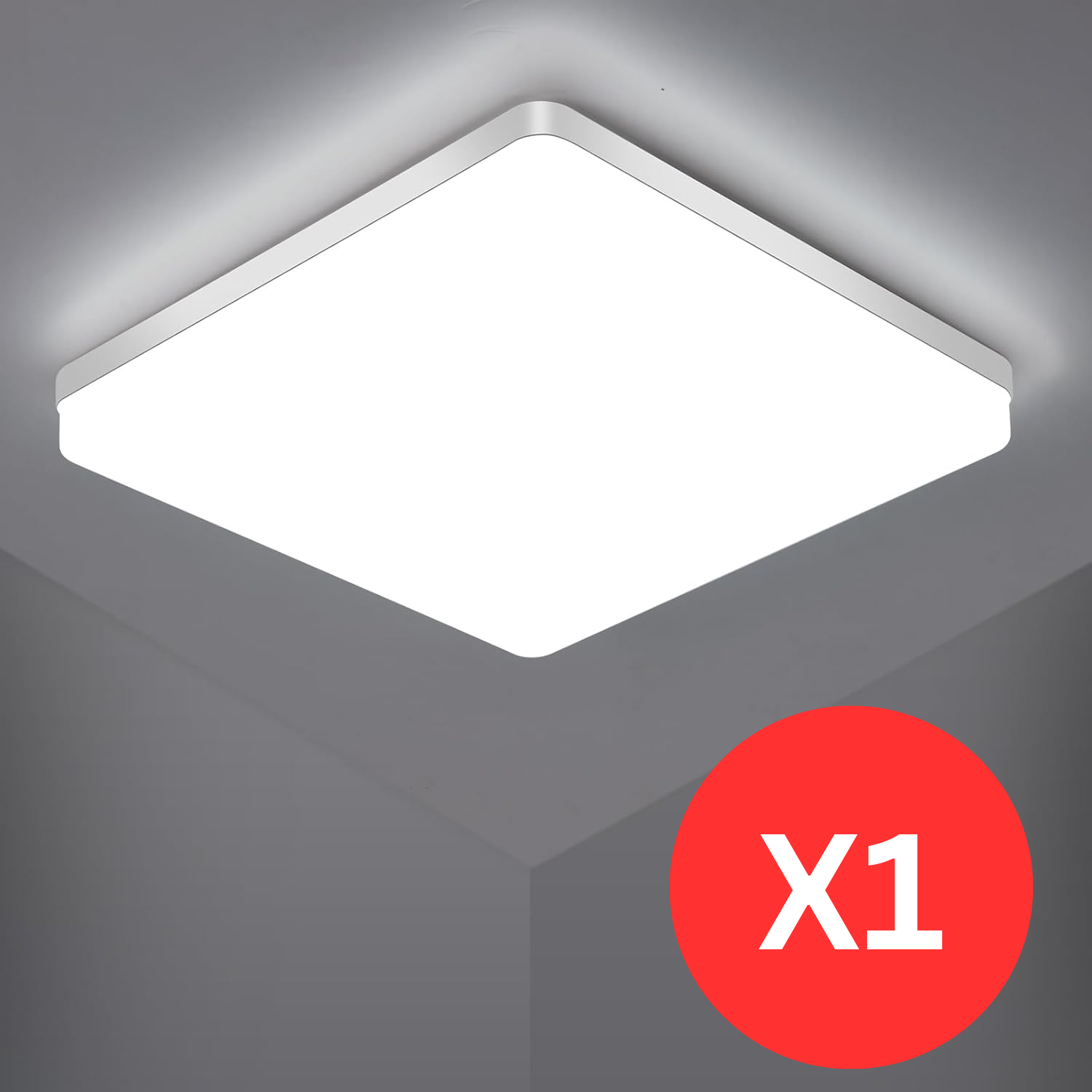 Square LED Ceiling Light, 4320lm, 6000K Daylight White, IP44 Waterproof, Energy-Saving Light for Bathroom, Kitchen, Bedroom, Office