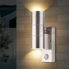 Stainless Steel Up Down Motion Sensor Wall Lights with PIR Sensor, Mains Power Wall Lamp