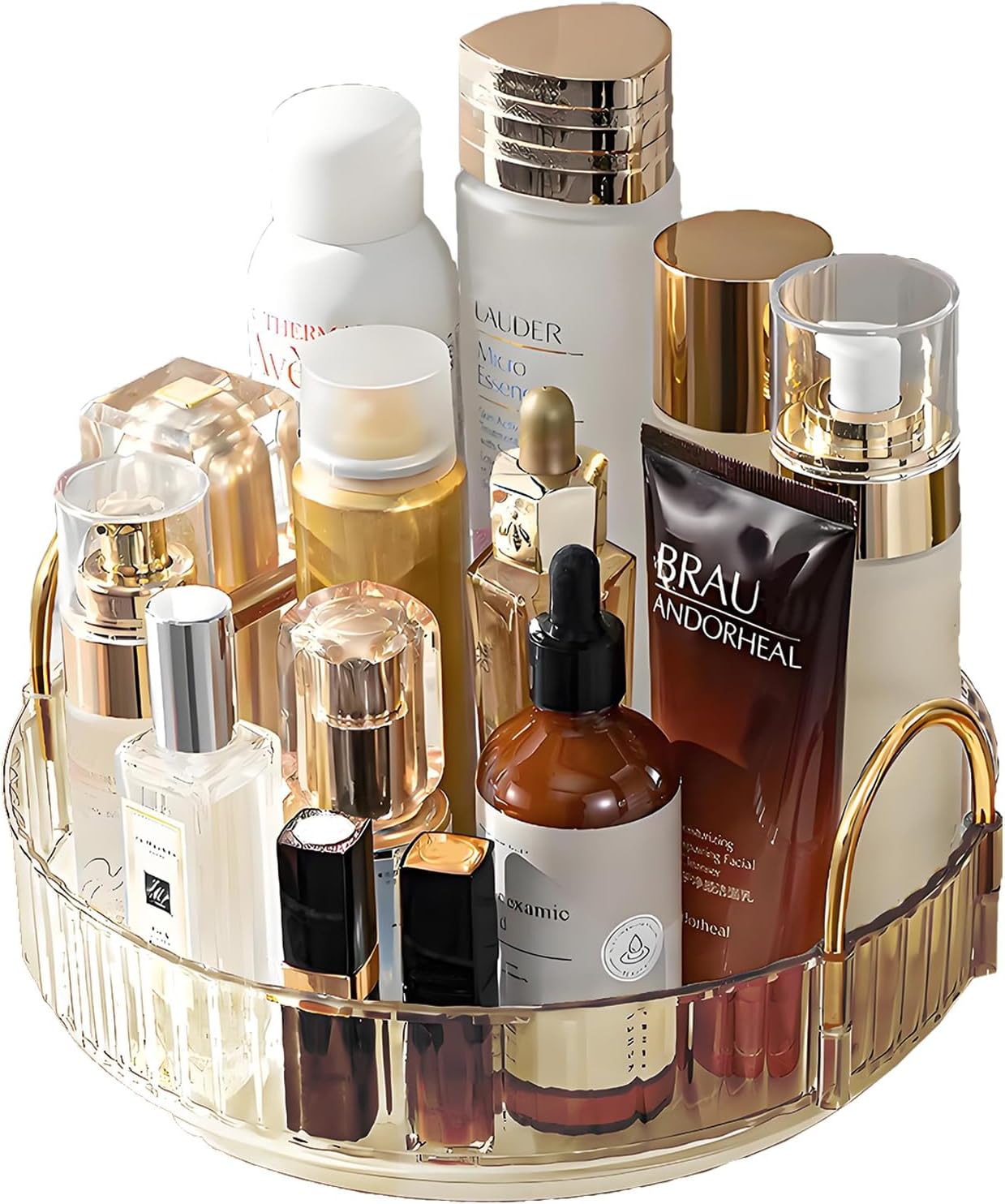 360° Rotating Makeup Organizer – Large Capacity Cosmetic & Vanity Storage (Gold)