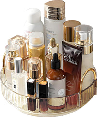360° Rotating Makeup Organizer – Large Capacity Cosmetic & Vanity Storage (Gold)