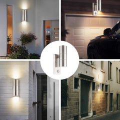 Stainless Steel Up Down Motion Sensor Wall Lights with PIR Sensor, Mains Power Wall Lamp