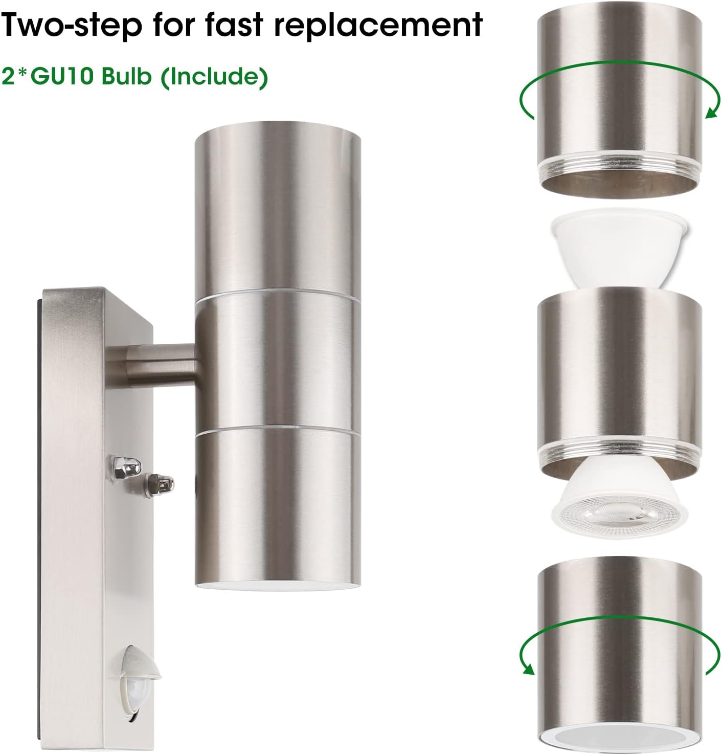 Modern Stainless Steel Up/Down Wall Light with PIR Motion Sensor – Outdoor Security Light, GU10 Base | Home Décor & Improvement Essential