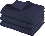 Pagnanno Hotel Quality Waffle Weave Tea Towels – 100% Cotton, Fast Drying, Pack of 3, Navy 45x70cm