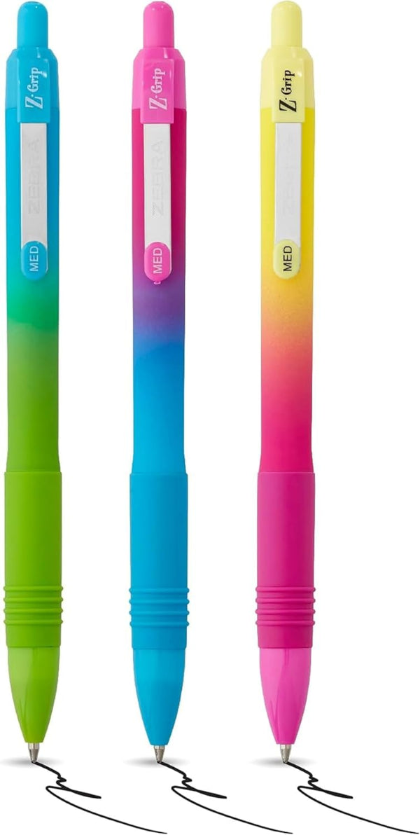 Soft Touch Black Ink Ballpoint Pens 3-Pack – 1mm Medium Tip, Retractable with Clip