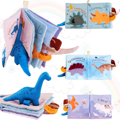 Richgv Soft Baby Books – Sensory Crinkle Toy with Mirror, Dinosaur & Hanging Stroller Gift