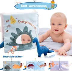Richgv Soft Baby Books – Sensory Crinkle Toy with Mirror, Dinosaur & Hanging Stroller Gift