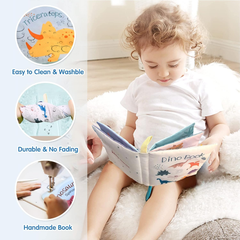 Richgv Soft Baby Books – Sensory Crinkle Toy with Mirror, Dinosaur & Hanging Stroller Gift