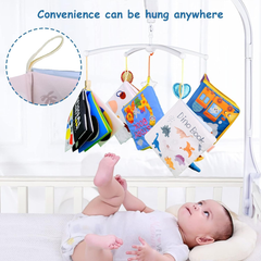 Richgv Soft Baby Books – Sensory Crinkle Toy with Mirror, Dinosaur & Hanging Stroller Gift