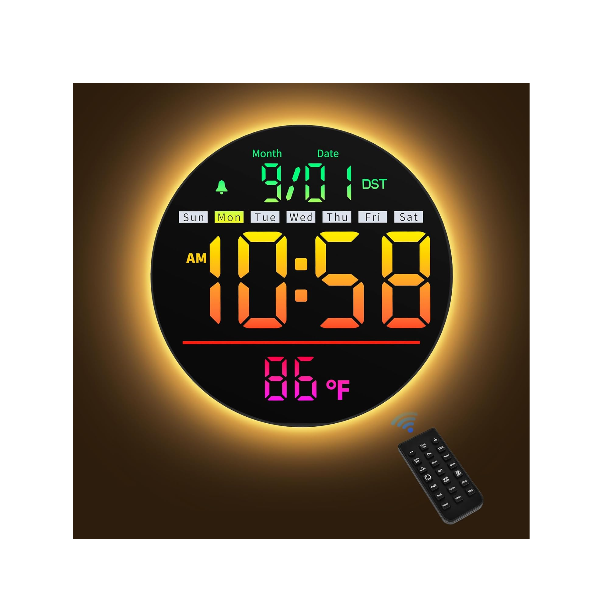 LED Digital Wall Clock with Timer, RGB Display, Temperature, Date & Alarm Function