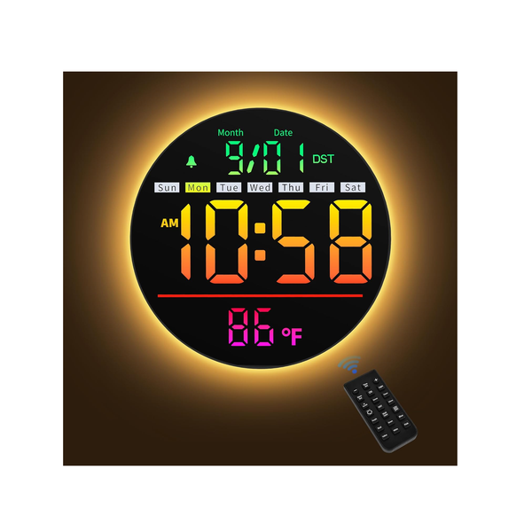 LED Digital Wall Clock with Timer, RGB Display, Temperature, Date & Alarm Function