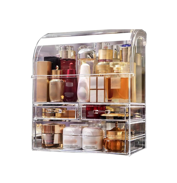 X-Large Acrylic Makeup Organiser Box with Drawers, Waterproof Dustproof Storage Case