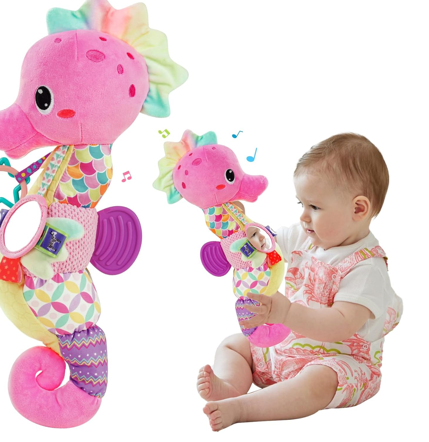 Baby Sensory Toys 0-12 Months – Musical Tummy Time Toy with Mirror, Rattles & Teether